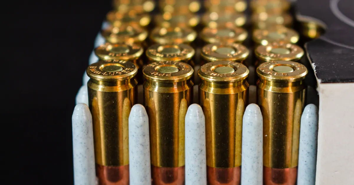 Close view of brass ammunition cartridges